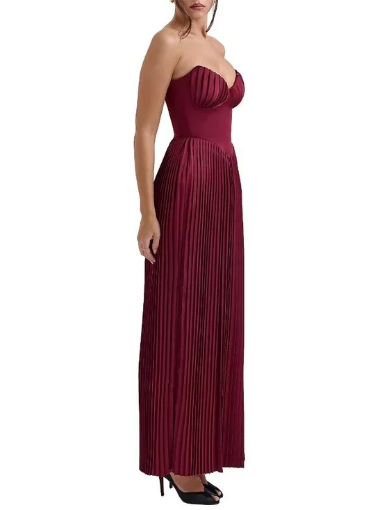 New! House of CB Cabernet Marcella Strapless Pleated Maxi Dress XS 36302 - Picture 4 of 16